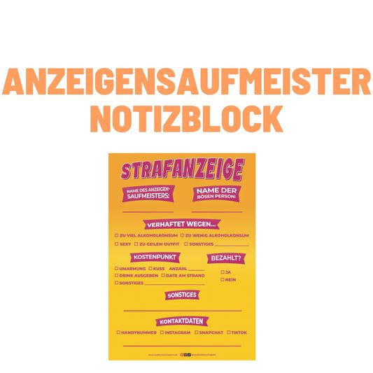 Anzeigensaufmeister Notizblock Strafzettel 50 Blatt