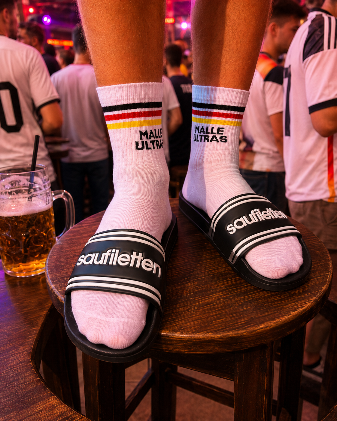 Saufiletten – Party Badelatschen für Malle, Festival & JGA | Lustiges Geschenk für Männer & Frauen