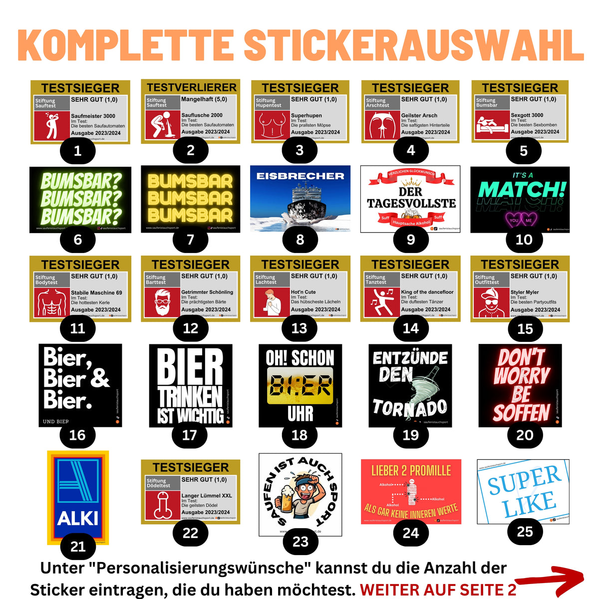 Komplette Stickerauswahl