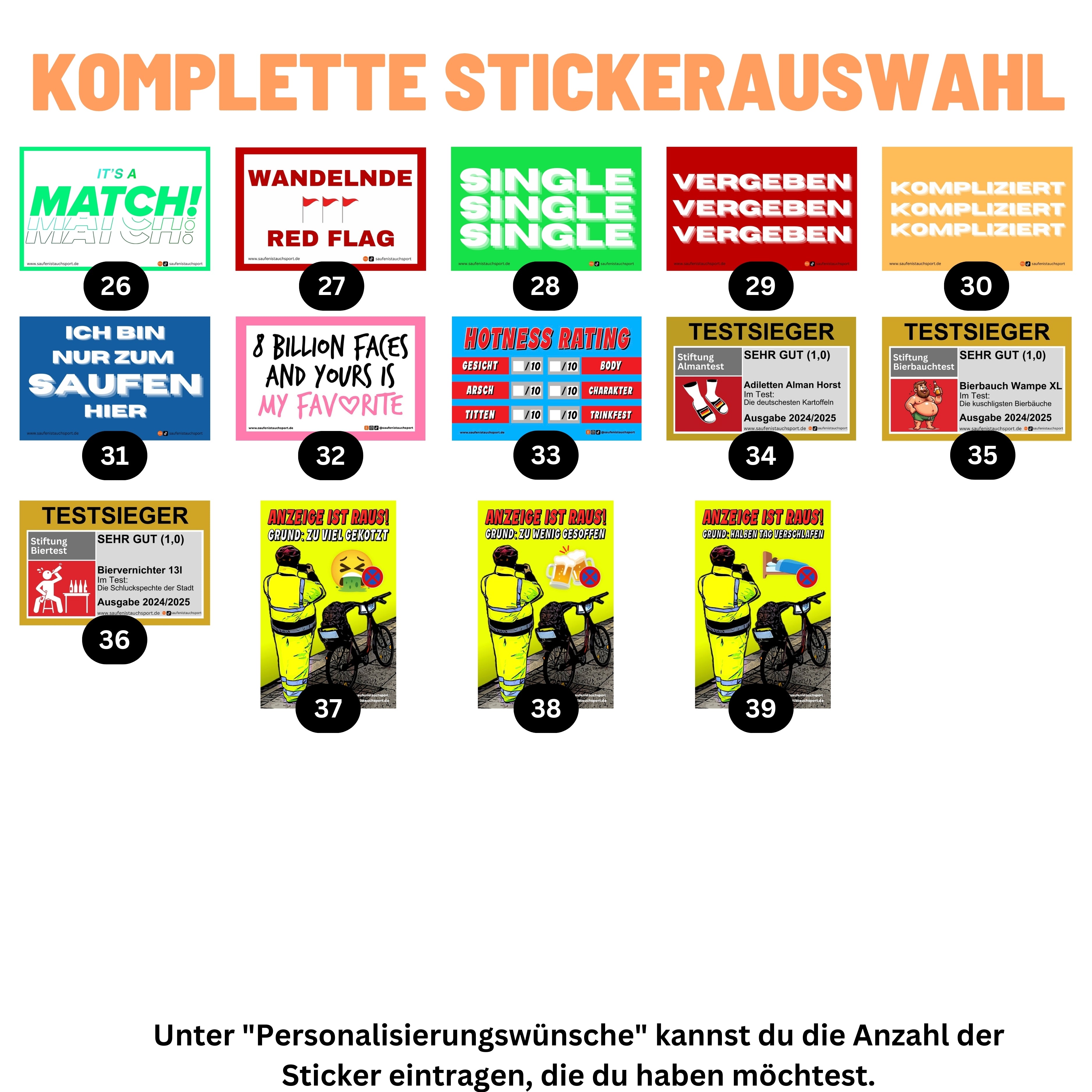 Komplette Stickerauswahl