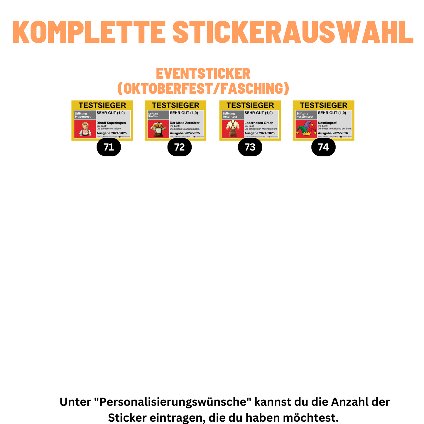 Komplette Stickerauswahl