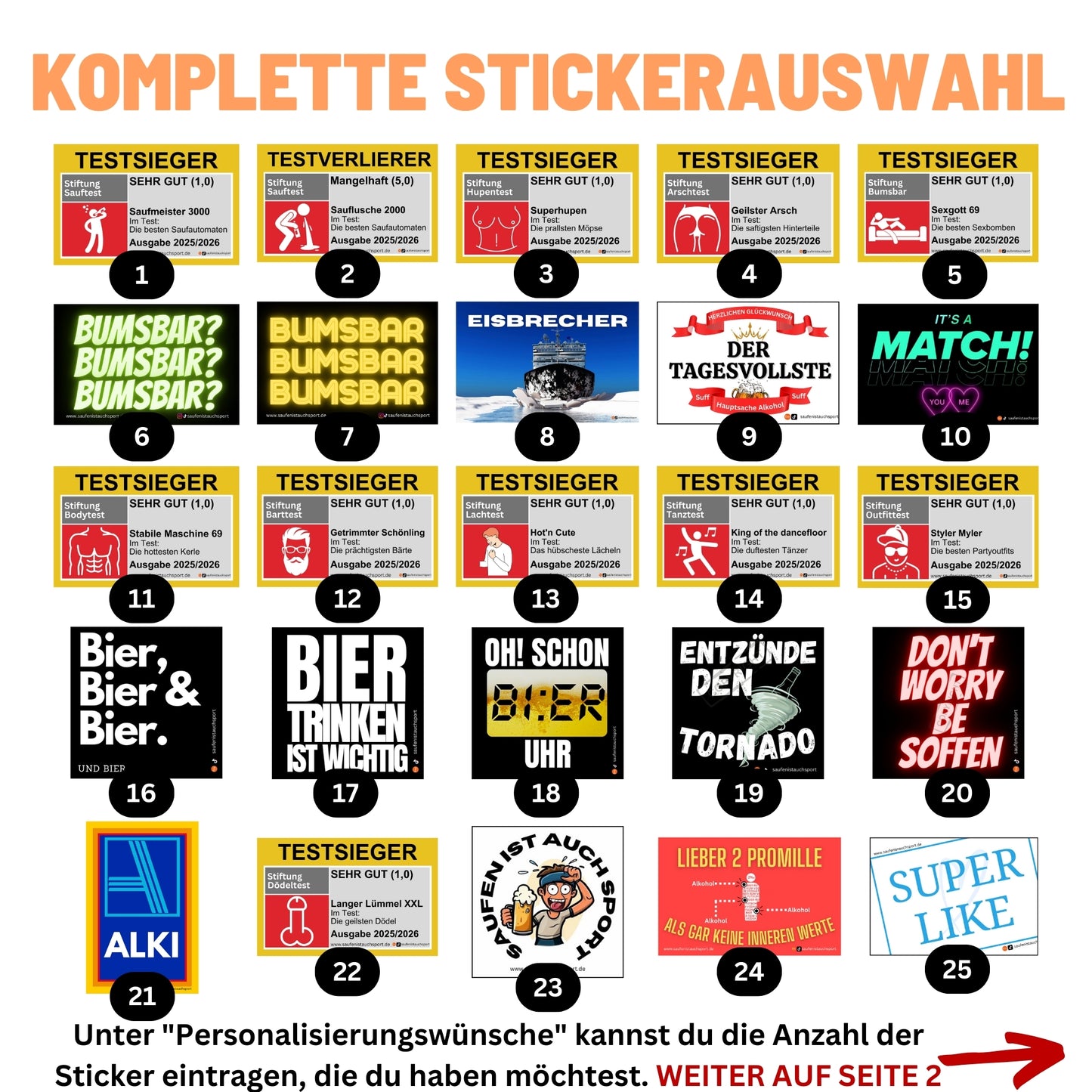 Komplette Stickerauswahl