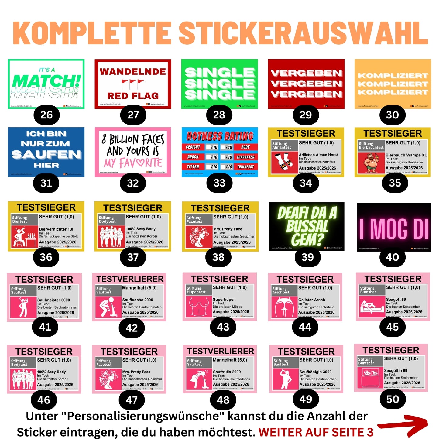 Komplette Stickerauswahl