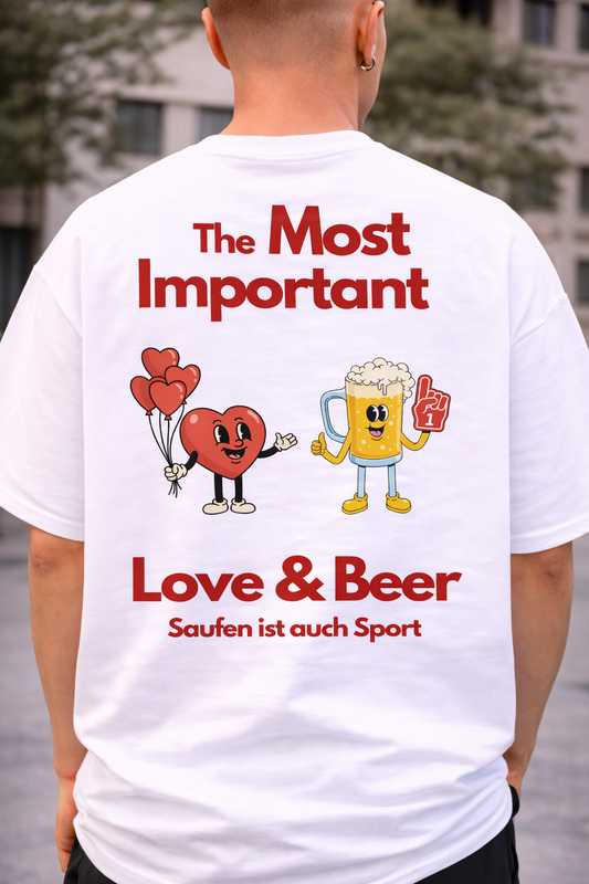 Oversized "The Most Important – Love & Beer" T-shirt (Bio Baumwolle)